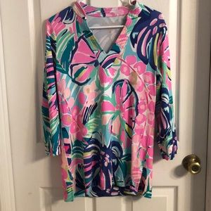 Lily Pulitzer Vero Tunic V-Neck Top Exotic Gard.XS